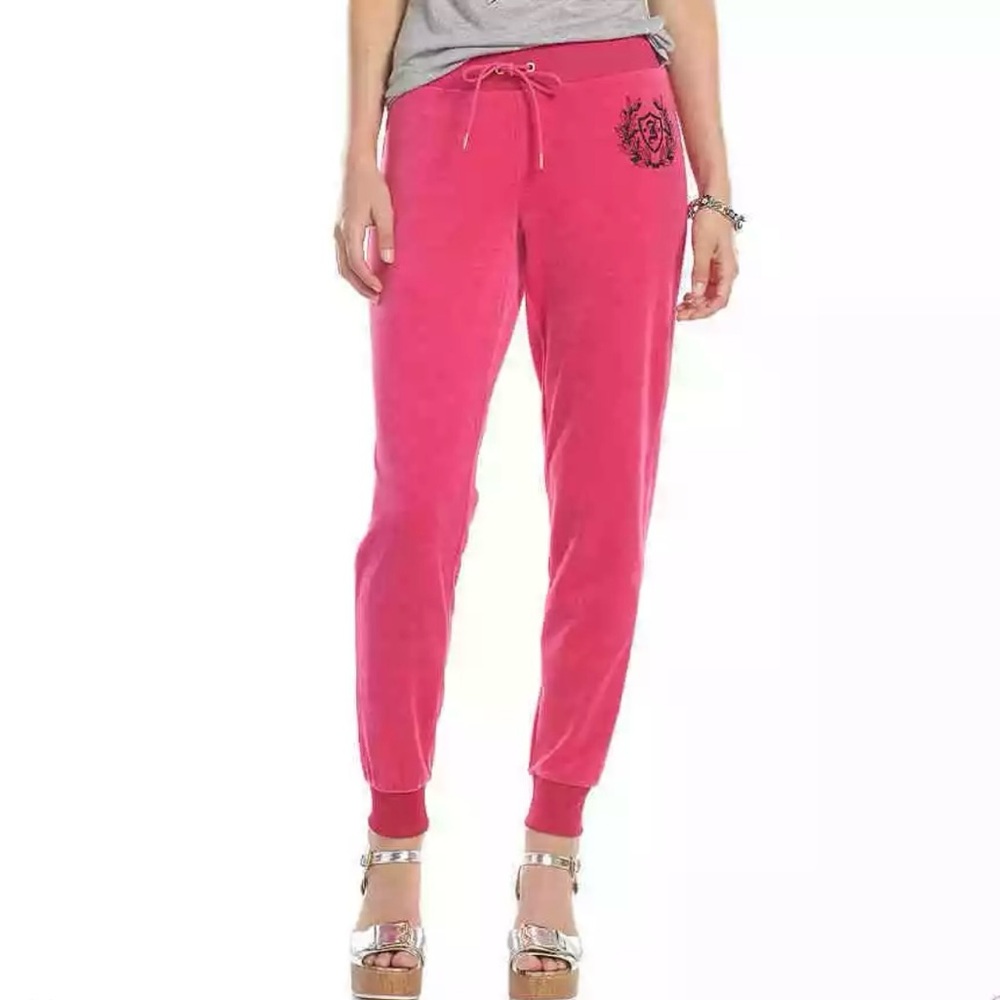 Juicy Couture Pink Velour Joggers with Embellished Crest